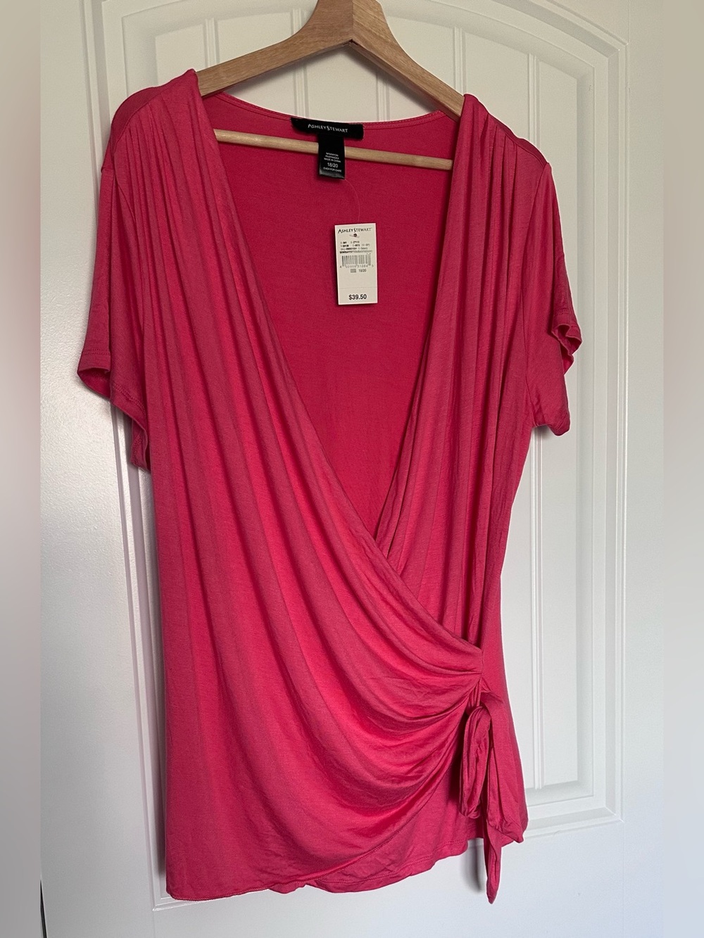 Ashley Stewart Faux Wrap Tie Front Short Sleeve Top Size 18/20 NWT